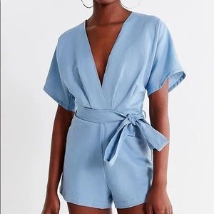 Urban Outfitters Ruby Linen Surplice Jumpsuit Romper
